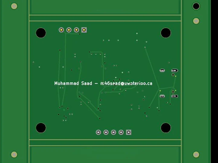 Bottom copper layer showing via stitching, routing and panel rails